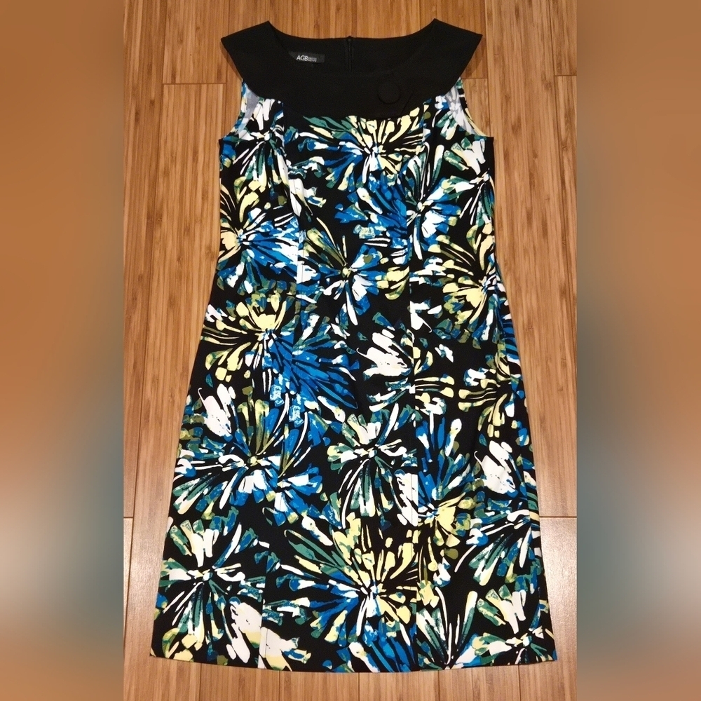 NWOT AGB Floral Sleeveless Dress - Black, Blue, Yellow